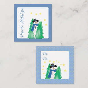 Blue and White Snowman Mini Notitiekaartje