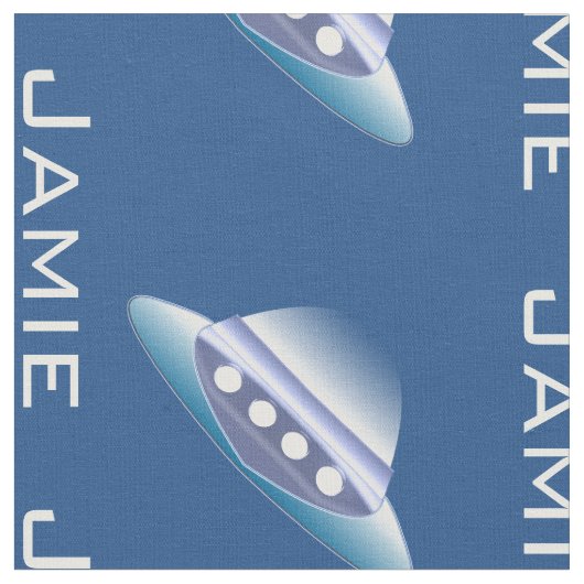 Blue and White Spaceship Personalized Pattern Stof (Close Up)