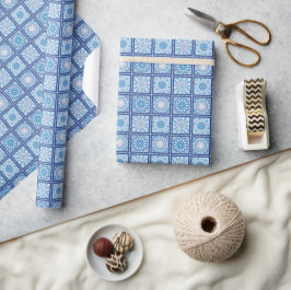 Blue and White Square Mandala Cadeaupapier