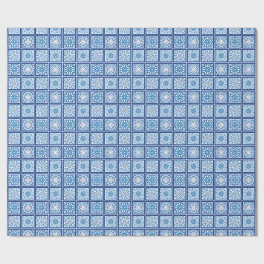 Blue and White Square Mandala Cadeaupapier (Vlak)