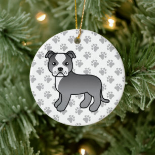 Blue and White Staffordshire Bull Terrier Dog Keramisch Ornament