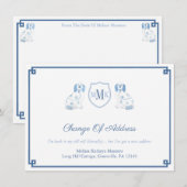 Blue and White Staffordshire Dogs Monogram Moving Aankondiging (Voorkant / Achterkant)