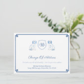 Blue and White Staffordshire Dogs Monogram Moving Aankondiging (Staand voorkant)