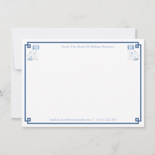 Blue and White Staffordshire Dogs Monogram Moving Aankondiging (Achterkant)