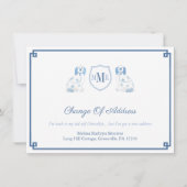 Blue and White Staffordshire Dogs Monogram Moving Aankondiging (Voorkant)