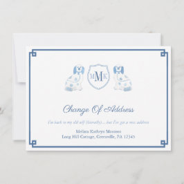 Blue and White Staffordshire Dogs Monogram Moving Aankondiging