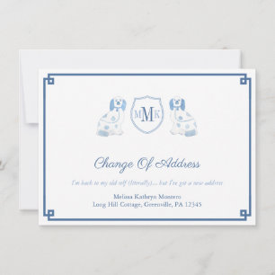 Blue and White Staffordshire Dogs Monogram Moving Aankondiging