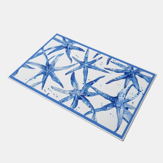 Blue and White Starfish Doormat Deurmat (Schuin)