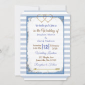 Blue and White Striped Gold Wedding Invitations Kaart (Voorkant)