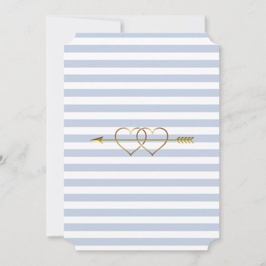 Blue and White Striped Gold Wedding Invitations Kaart (Achterkant)