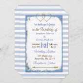 Blue and White Striped Gold Wedding Invitations Kaart (Voorkant / Achterkant)