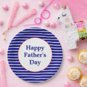 Blue and White Striped Pattern Happy Vaderdag Papieren Bordje (Feest)