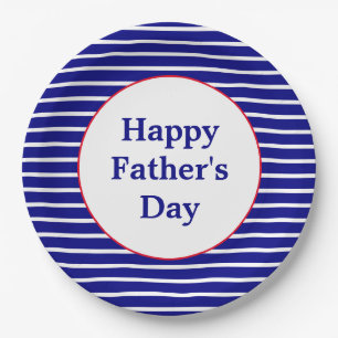 Blue and White Striped Pattern Happy Vaderdag Papieren Bordje