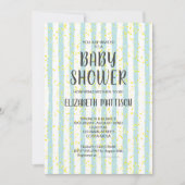 Blue and White Stripes Boy Baby shower Invitation Kaart (Voorkant)