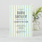 Blue and White Stripes Boy Baby shower Invitation Kaart (Staand voorkant)