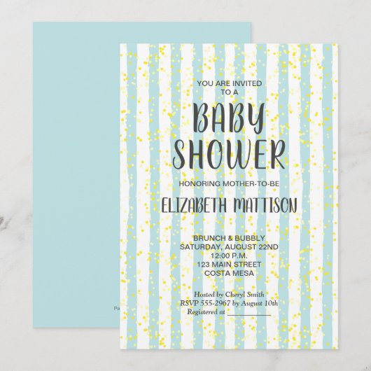Blue and White Stripes Boy Baby shower Invitation Kaart (Voorkant / Achterkant)