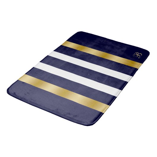 Blue and white stripes pattern gold accents badmat (Gekanteld)