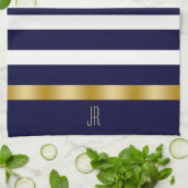 Blue and white stripes pattern gold accents theedoek (Gevouwen)