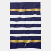 Blue and white stripes pattern gold accents theedoek (Verticaal)