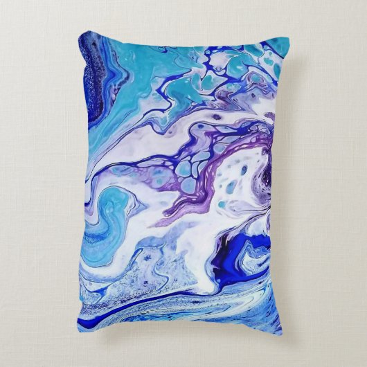 Blue and White Swirls Cushion – Unique Design Accent Kussen (Achterkant (Verticaal))