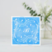 Blue and White Swirls Wedding Invitation Kaart (Staand voorkant)
