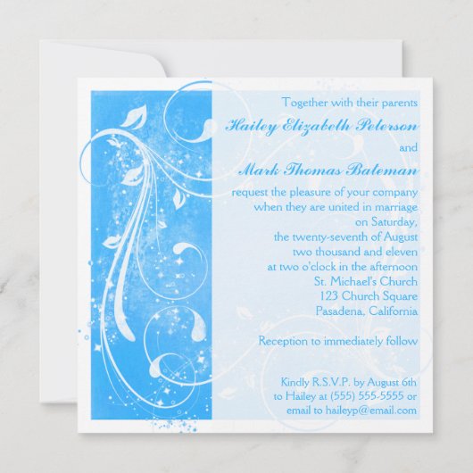 Blue and White Swirls Wedding Invitation Kaart (Achterkant)