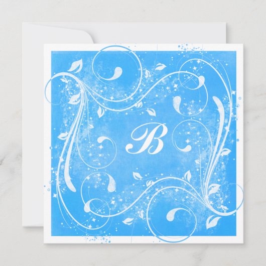 Blue and White Swirls Wedding Invitation Kaart (Voorkant)