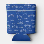 Blue and White Tandem Bike Rider Patterned Blikjeskoeler (Achterkant)