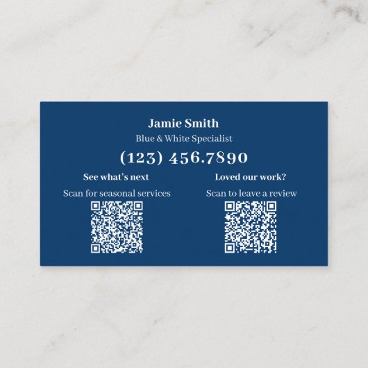 Blue and White - Thank You with Review Prompt Visitekaartje (Achterkant)