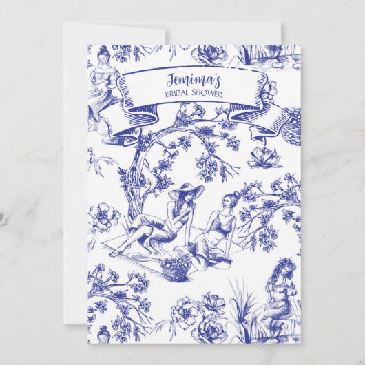 Blue and White Toile de Jouy Invitation Kaart (Achterkant)