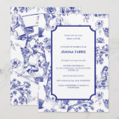 Blue and White Toile de Jouy Invitation Kaart (Voorkant / Achterkant)