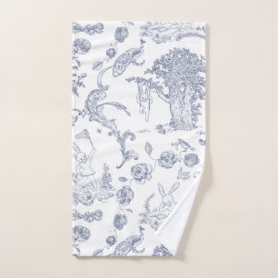 Blue and White Toile Rabbit Bunny Wonderland Handdoek