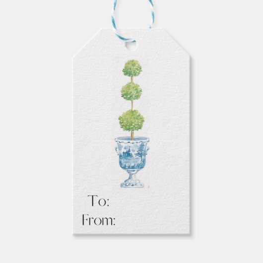 Blue and White Topiary Gift Label Cadeaulabel (Voorkant)