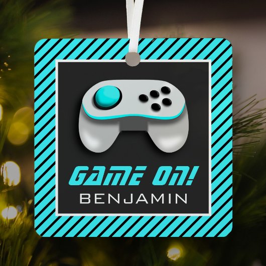 Blue and White Video Game Controller Kinder Room Metalen Ornament