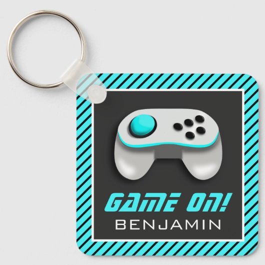 Blue and White Video Game Controller Kinder Room Sleutelhanger (Voorkant)