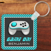 Blue and White Video Game Controller Kinder Room Sleutelhanger (Achterkant)