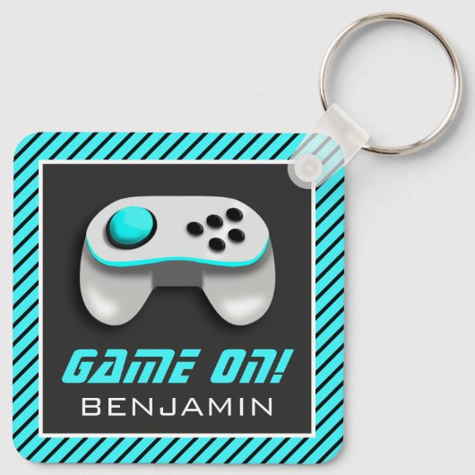 Blue and White Video Game Controller Kinder Room Sleutelhanger (Achterkant)