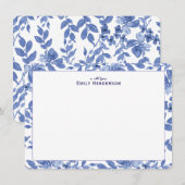 Blue and White Watercolor Floral Print Frame  Notitiekaartje (Voorkant / Achterkant)