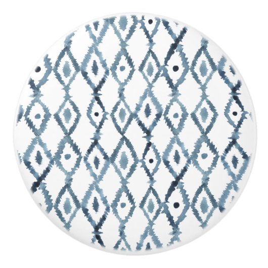 Blue and White Waterverf Moroccan Tile Pattern Keramische Knop (Voorkant)