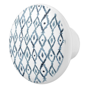 Blue and White Waterverf Moroccan Tile Pattern Keramische Knop
