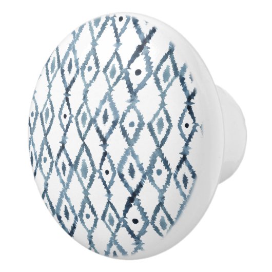 Blue and White Waterverf Moroccan Tile Pattern Keramische Knop (Rechts)