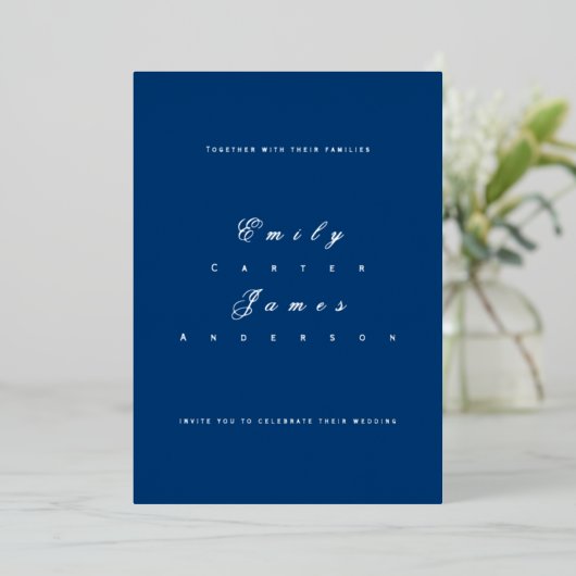Blue and White Wedding Invitation Folie Uitnodiging (Staand Voorkant)