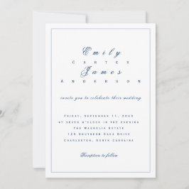 Blue and White Wedding Invitation Kaart