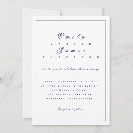Blue and White Wedding Invitation Kaart (Voorkant)