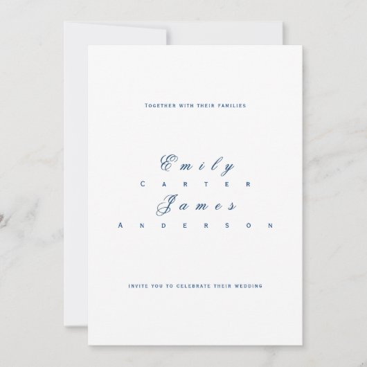 Blue and White Wedding Invitation Kaart (Voorkant)