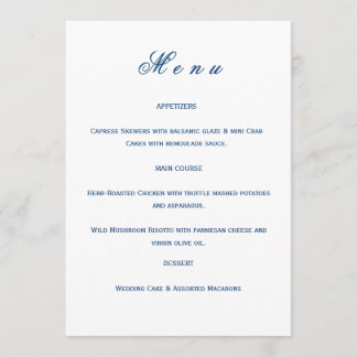 Blue and White Wedding Menu