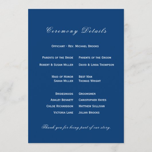 Blue and White Wedding Programmakaart (Achterkant)