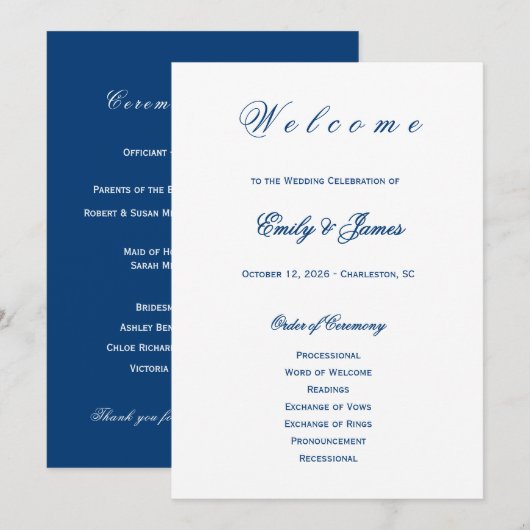 Blue and White Wedding Programmakaart (Voorkant / Achterkant)