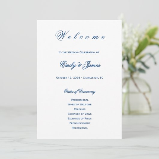 Blue and White Wedding  Programmakaart (Staand voorkant)