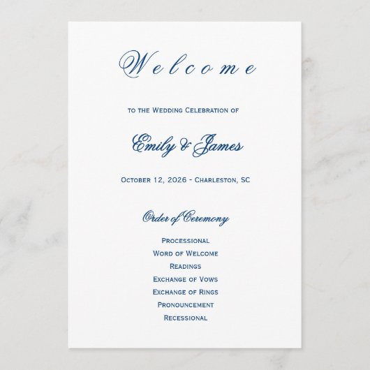Blue and White Wedding Programmakaart (Voorkant)